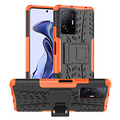 Custodia Silicone e Plastica Opaca Cover con Supporto JX1 per Xiaomi Mi 11T 5G Arancione