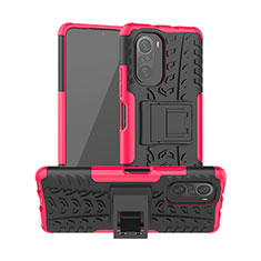 Custodia Silicone e Plastica Opaca Cover con Supporto JX1 per Xiaomi Mi 11X 5G Rosa Caldo