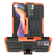 Custodia Silicone e Plastica Opaca Cover con Supporto JX1 per Xiaomi Poco X4 NFC Arancione