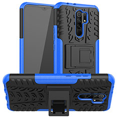 Custodia Silicone e Plastica Opaca Cover con Supporto JX1 per Xiaomi Redmi 9 Blu