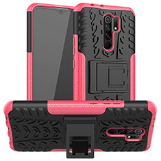 Custodia Silicone e Plastica Opaca Cover con Supporto JX1 per Xiaomi Redmi 9 Rosa Caldo