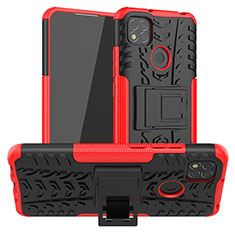 Custodia Silicone e Plastica Opaca Cover con Supporto JX1 per Xiaomi Redmi 9C Rosso