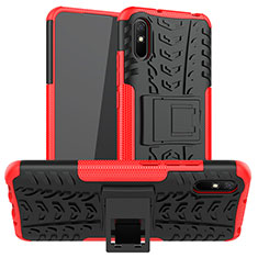 Custodia Silicone e Plastica Opaca Cover con Supporto JX1 per Xiaomi Redmi 9i Rosso
