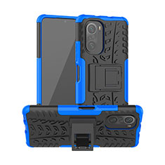 Custodia Silicone e Plastica Opaca Cover con Supporto JX1 per Xiaomi Redmi K40 5G Blu