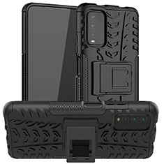 Custodia Silicone e Plastica Opaca Cover con Supporto JX1 per Xiaomi Redmi Note 9 4G Nero