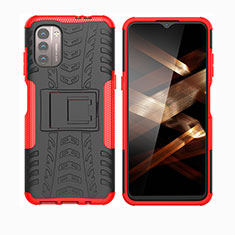 Custodia Silicone e Plastica Opaca Cover con Supporto JX2 per Nokia G11 Rosso