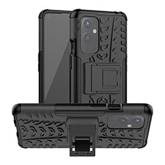 Custodia Silicone e Plastica Opaca Cover con Supporto JX2 per OnePlus 9 5G Nero