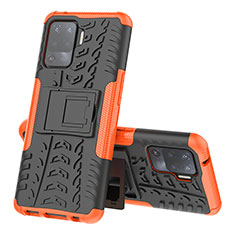 Custodia Silicone e Plastica Opaca Cover con Supporto JX2 per Oppo Reno5 Lite Arancione