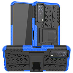 Custodia Silicone e Plastica Opaca Cover con Supporto JX2 per Vivo iQOO Z3 5G Blu