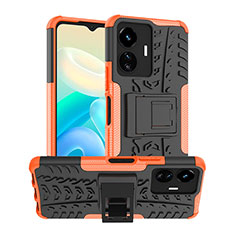 Custodia Silicone e Plastica Opaca Cover con Supporto JX2 per Vivo iQOO Z6 Lite 5G Arancione