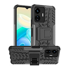 Custodia Silicone e Plastica Opaca Cover con Supporto JX2 per Vivo iQOO Z6 Lite 5G Nero