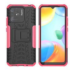 Custodia Silicone e Plastica Opaca Cover con Supporto JX2 per Xiaomi Redmi 10 India Rosa Caldo