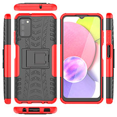 Custodia Silicone e Plastica Opaca Cover con Supporto JX5 per Samsung Galaxy A03s Rosso