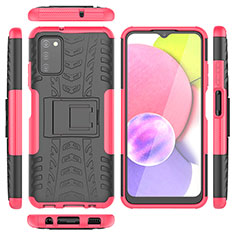 Custodia Silicone e Plastica Opaca Cover con Supporto JX5 per Samsung Galaxy F02S SM-E025F Rosa Caldo
