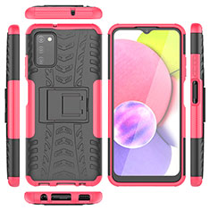 Custodia Silicone e Plastica Opaca Cover con Supporto JX5 per Samsung Galaxy M02s Rosa Caldo