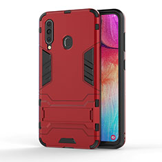 Custodia Silicone e Plastica Opaca Cover con Supporto KC1 per Samsung Galaxy M40 Rosso