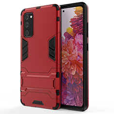 Custodia Silicone e Plastica Opaca Cover con Supporto KC2 per Samsung Galaxy S20 FE 4G Rosso