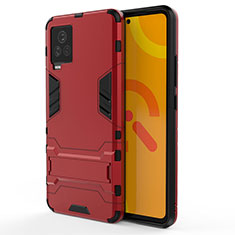 Custodia Silicone e Plastica Opaca Cover con Supporto KC2 per Vivo iQOO 7 Legend 5G Rosso