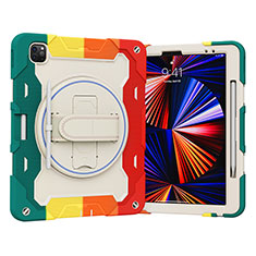 Custodia Silicone e Plastica Opaca Cover con Supporto L03 per Apple iPad Pro 12.9 (2021) Rosso