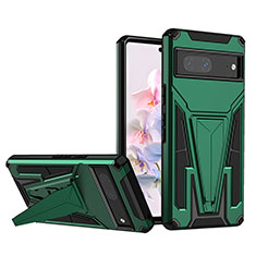 Custodia Silicone e Plastica Opaca Cover con Supporto MQ1 per Google Pixel 7 5G Verde