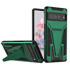 Custodia Silicone e Plastica Opaca Cover con Supporto MQ1 per Google Pixel 7 Pro 5G Verde