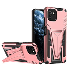 Custodia Silicone e Plastica Opaca Cover con Supporto MQ1 per Samsung Galaxy A03 Oro Rosa