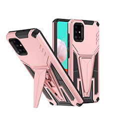 Custodia Silicone e Plastica Opaca Cover con Supporto MQ1 per Samsung Galaxy A71 4G A715 Oro Rosa