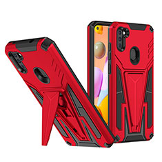 Custodia Silicone e Plastica Opaca Cover con Supporto MQ1 per Samsung Galaxy M11 Rosso