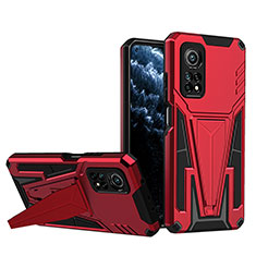 Custodia Silicone e Plastica Opaca Cover con Supporto MQ1 per Xiaomi Mi 10T 5G Rosso