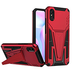 Custodia Silicone e Plastica Opaca Cover con Supporto MQ1 per Xiaomi Redmi 9i Rosso