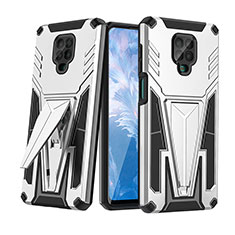 Custodia Silicone e Plastica Opaca Cover con Supporto MQ1 per Xiaomi Redmi Note 9 Pro Argento