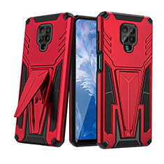 Custodia Silicone e Plastica Opaca Cover con Supporto MQ1 per Xiaomi Redmi Note 9 Pro Max Rosso