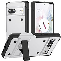 Custodia Silicone e Plastica Opaca Cover con Supporto MQ2 per Google Pixel 7 5G Bianco