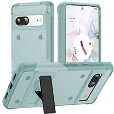 Custodia Silicone e Plastica Opaca Cover con Supporto MQ2 per Google Pixel 7 5G Ciano