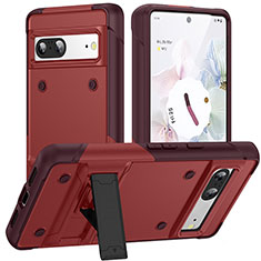 Custodia Silicone e Plastica Opaca Cover con Supporto MQ2 per Google Pixel 7 5G Rosso