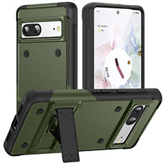 Custodia Silicone e Plastica Opaca Cover con Supporto MQ2 per Google Pixel 7 5G Verde