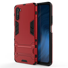 Custodia Silicone e Plastica Opaca Cover con Supporto per Huawei Mate 40 Lite 5G Rosso
