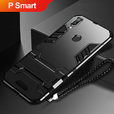 Custodia Silicone e Plastica Opaca Cover con Supporto per Huawei P Smart (2019) Nero