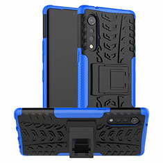 Custodia Silicone e Plastica Opaca Cover con Supporto per LG Velvet 5G Blu
