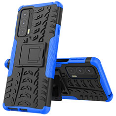 Custodia Silicone e Plastica Opaca Cover con Supporto per Motorola Moto Edge 20 5G Blu