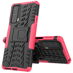 Custodia Silicone e Plastica Opaca Cover con Supporto per Motorola Moto Edge 20 5G Rosa Caldo