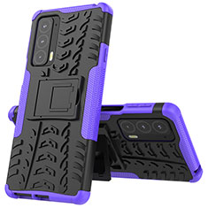 Custodia Silicone e Plastica Opaca Cover con Supporto per Motorola Moto Edge 20 5G Viola