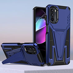 Custodia Silicone e Plastica Opaca Cover con Supporto per Motorola Moto G 5G (2022) Blu