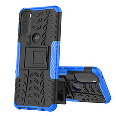 Custodia Silicone e Plastica Opaca Cover con Supporto per Motorola Moto G71 5G Blu