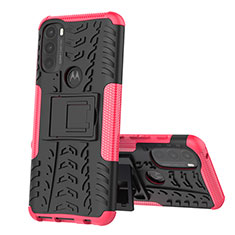 Custodia Silicone e Plastica Opaca Cover con Supporto per Motorola Moto G71 5G Rosa Caldo