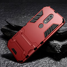 Custodia Silicone e Plastica Opaca Cover con Supporto per Nokia X6 Rosso