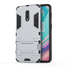 Custodia Silicone e Plastica Opaca Cover con Supporto per OnePlus 7 Argento