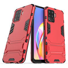 Custodia Silicone e Plastica Opaca Cover con Supporto per Oppo F19 Pro Rosso