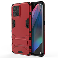 Custodia Silicone e Plastica Opaca Cover con Supporto per Oppo Find X3 5G Rosso