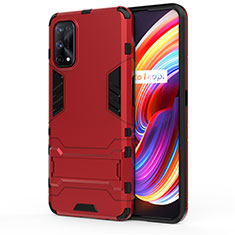 Custodia Silicone e Plastica Opaca Cover con Supporto per Realme 7 Pro Rosso